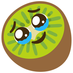 Face holding back tears and Kiwi fruit
