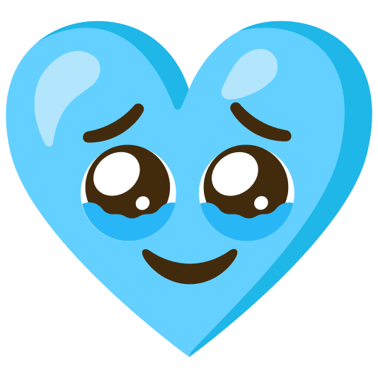 Face holding back tears and Light blue heart