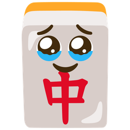 Face holding back tears and Mahjong red dragon