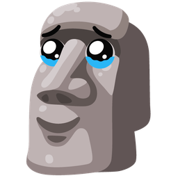 Face holding back tears and Moai