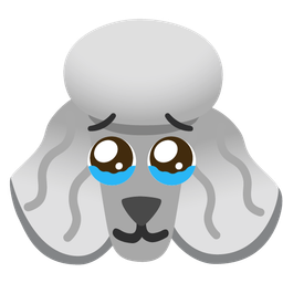 Face holding back tears and Poodle