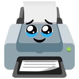 Face holding back tears and Printer