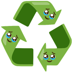 Face holding back tears and Recycling symbol