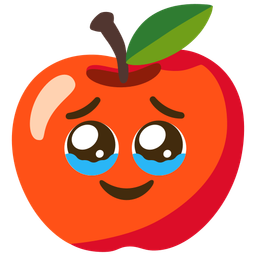 Face holding back tears and Red apple