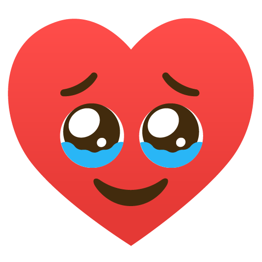 Face holding back tears and Red heart