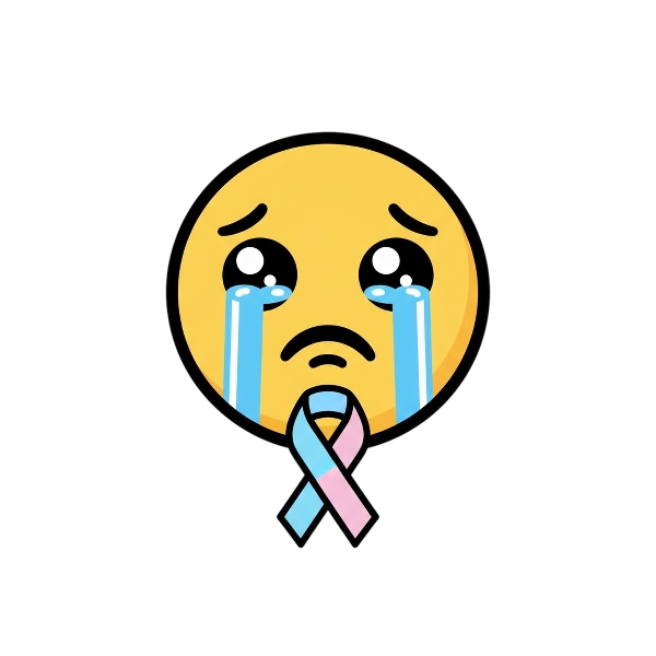 Face holding back tears and Reminder ribbon