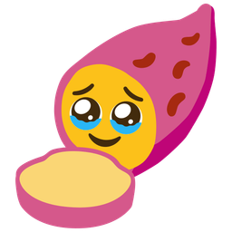 Face holding back tears and Roasted sweet potato