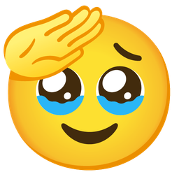 Face holding back tears and Saluting face