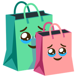 Face holding back tears and Shopping bags