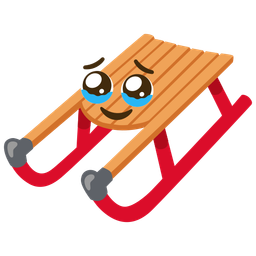 Face holding back tears and Sled