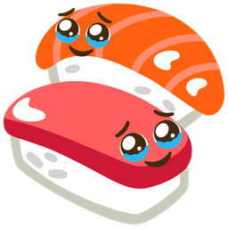 Face holding back tears and Sushi