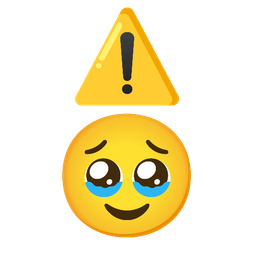 Face holding back tears and Warning