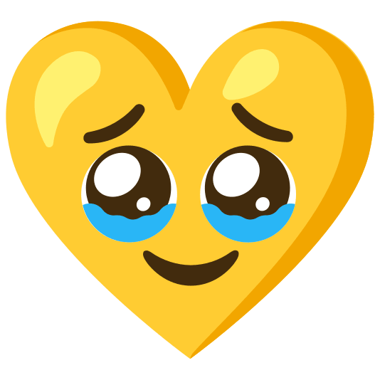 Face holding back tears and Yellow heart