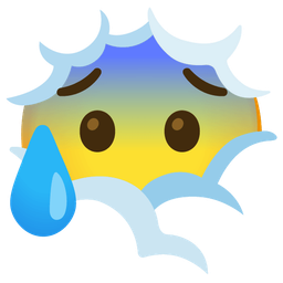 face in clouds and anxious face with sweat