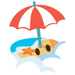 face in clouds and beach with umbrella