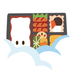 face in clouds and bento box