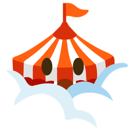 face in clouds and circus tent