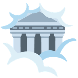 face in clouds and classical building