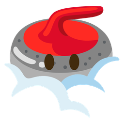 face in clouds and curling stone