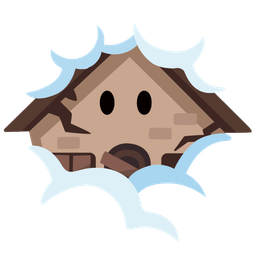 face in clouds and derelict house