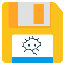 face in clouds and floppy disk