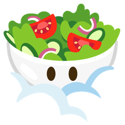 face in clouds and green salad