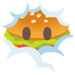 face in clouds and hamburger