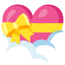 face in clouds and heart with ribbon