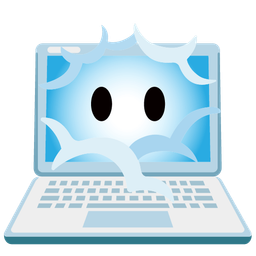 face in clouds and laptop