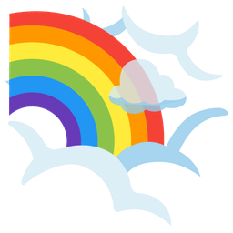 face in clouds and rainbow