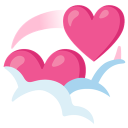 face in clouds and revolving hearts