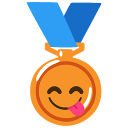 face savoring food and 3rd place medal