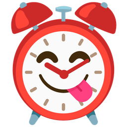 face savoring food and alarm clock