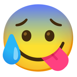 face savoring food and anxious face with sweat