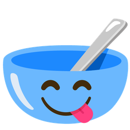 face savoring food and bowl with spoon