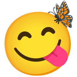 face savoring food and butterfly