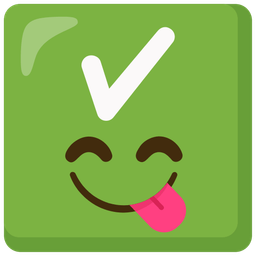 face savoring food and check mark button