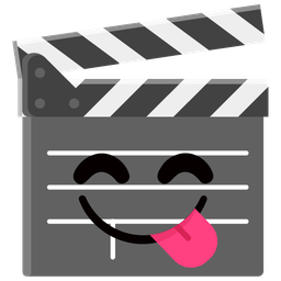 face savoring food and clapper board