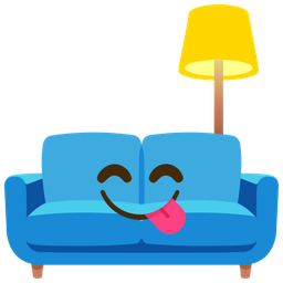 face savoring food and couch and lamp