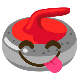 face savoring food and curling stone