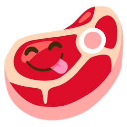 face savoring food and cut of meat