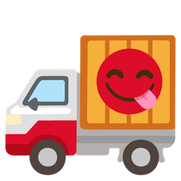 face savoring food and delivery truck