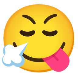 face savoring food and face with steam from nose