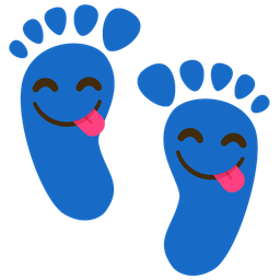 face savoring food and footprints