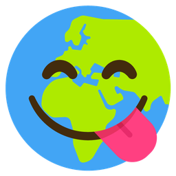 face savoring food and globe showing Europe-Africa