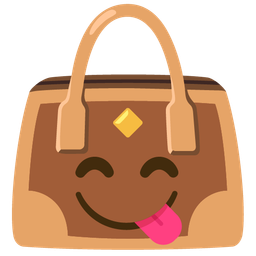 face savoring food and handbag