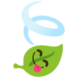 face savoring food and leaf fluttering in wind