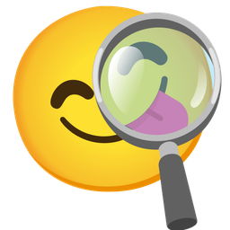 face savoring food and magnifying glass tilted right