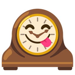 face savoring food and mantelpiece clock