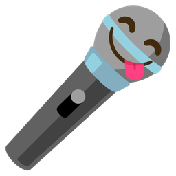 face savoring food and microphone